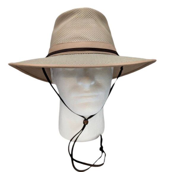 Henschel Hat Co Packable Mesh Aussie Fedora Tan Khaki Brimmed Drawstring Size M - Picture 1 of 15